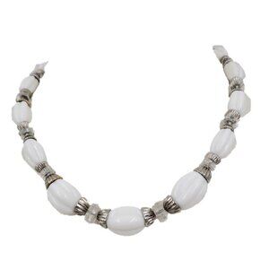 Vintage 1950s Signed Napier Silvertone White Beaded Necklace